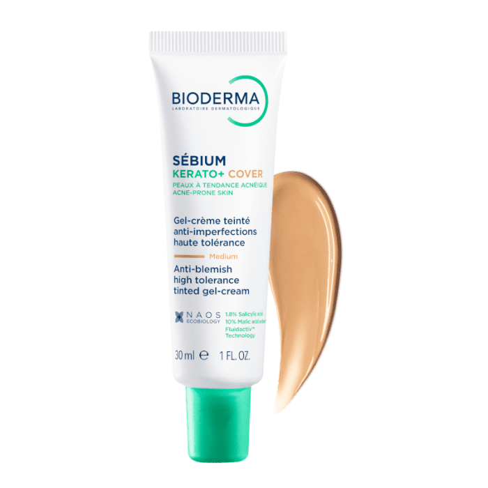 BIODERMA aukštos tolerancijos gelis-kremas su spalva mažinantis spuogus, inkštirus ir po jų likusius randelius, Sébium Kerato+ cover, 30 ml