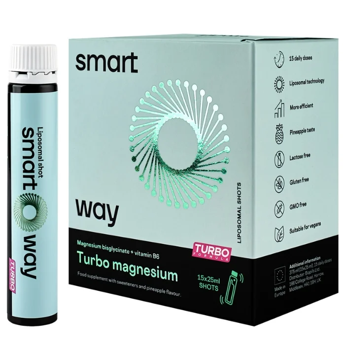 SMART WAY liposominis Magnesium 525 mg+B6 Turbo shots, 15x25 ml