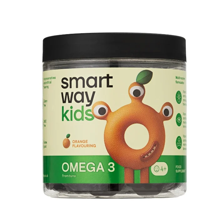 SMART WAY KIDS apelsinų skonio žuvų taukai vaikams OMEGA 3, 60 guminukų