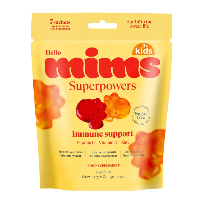 MIMS Immune Support Kids guminukai vaikams su vitaminais C, D ir cinku, 7 paketėliai