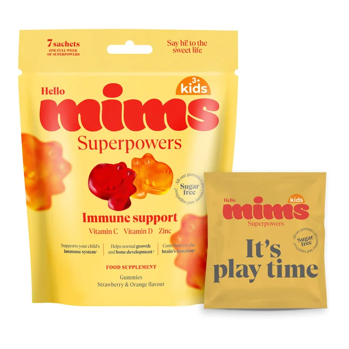 MIMS Immune Support Kids guminukai vaikams su vitaminais C, D ir cinku, 7 paketėliai