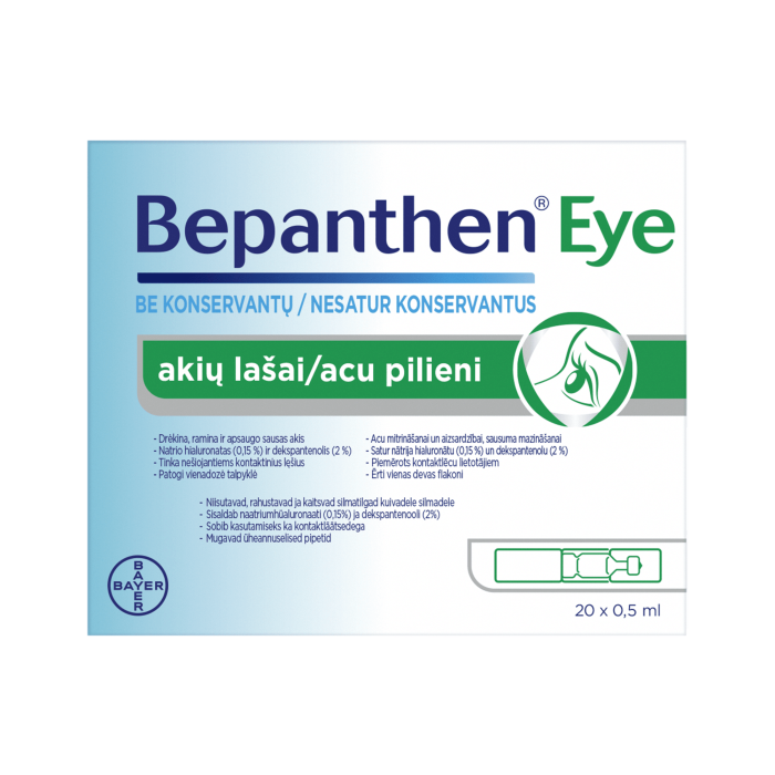 BEPANTHEN EYE akių lašai sausoms akims, 0,5 ml x 20 vnt.