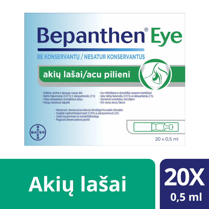 BEPANTHEN EYE akių lašai sausoms akims, 0,5 ml x 20 vnt.