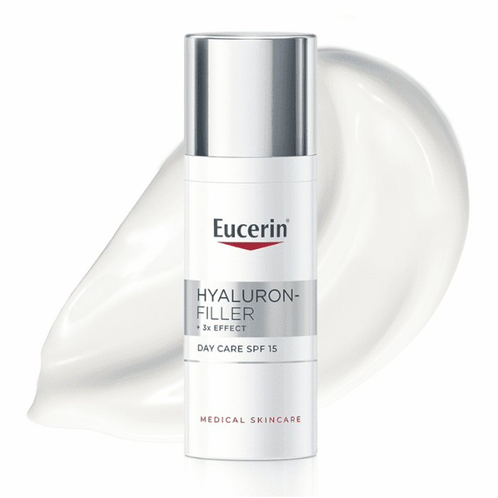 EUCERIN Hyaluron Filler +3x Effect dieninis veido kremas SPF 15 normaliai ir mišriai odai su hialurono rūgštimi, 50 ml