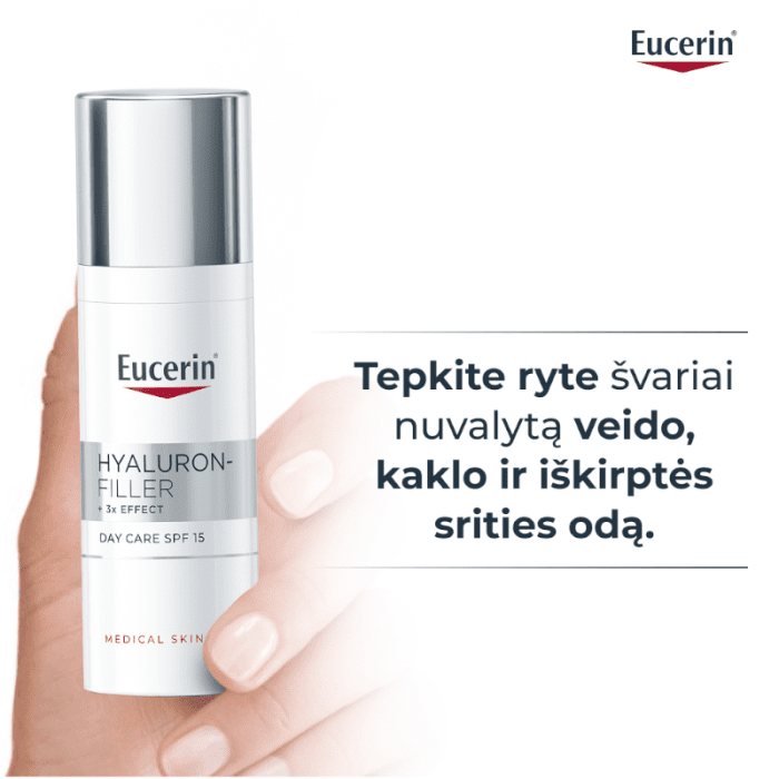EUCERIN Hyaluron Filler +3x Effect dieninis veido kremas SPF 15 normaliai ir mišriai odai su hialurono rūgštimi, 50 ml