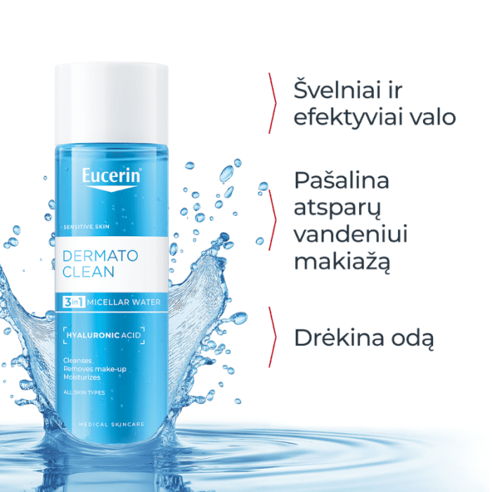 EUCERIN Dermatoclean 3 in 1 valomasis micelinis vanduo veidui, 400 ml