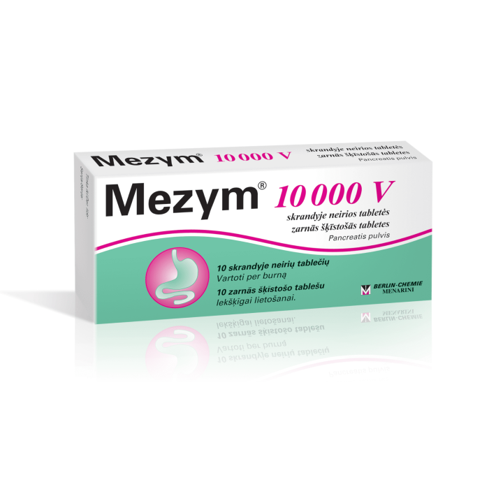Mezym 10 000 V skrandyje neirios tabletės N10