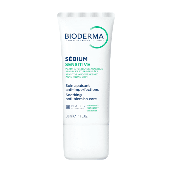 BIODERMA raminantis kremas į spuogus linkusiai, jautriai, susilpnėjusiai odai SEBIUM SENSITIVE, 30 ml