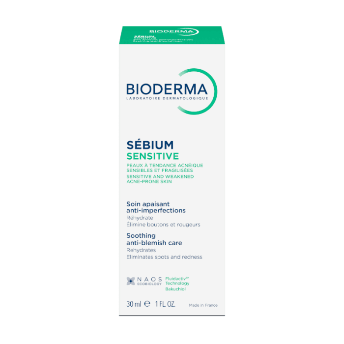 BIODERMA raminantis kremas į spuogus linkusiai, jautriai, susilpnėjusiai odai SEBIUM SENSITIVE, 30 ml