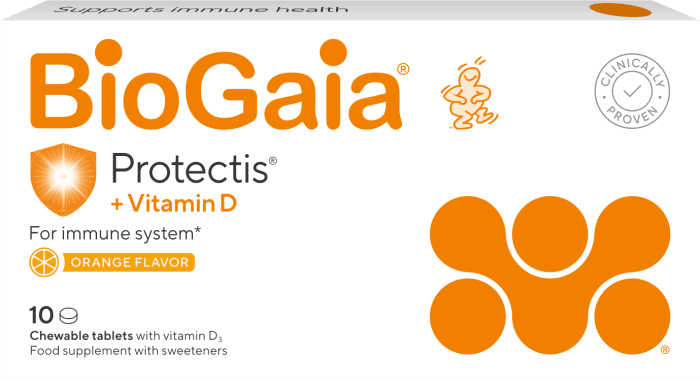 Biogaia Protectis kramtomosios tabletės su vitaminu D3, apelsinų skonio N10