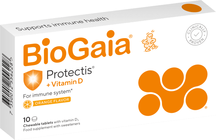 Biogaia Protectis kramtomosios tabletės su vitaminu D3, apelsinų skonio N10