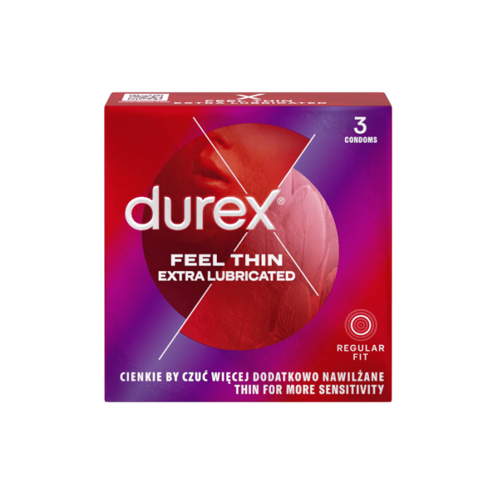 DUREX FEEL THIN EXTRA LUBRICATED prezervatyvai, 3 vnt.