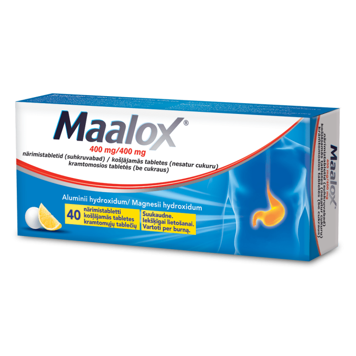 Maalox 400 mg/400 mg kramtomosios tabletės N40 