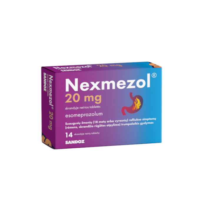 NEXMEZOL 20 mg skrandyje neirios tabletės, N14