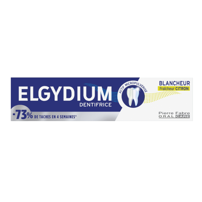 ELGYDIUM WHITENING Cool LEMON balinamoji dantų pasta nuo dantų dėmių, citrinų skonio, 75 ml