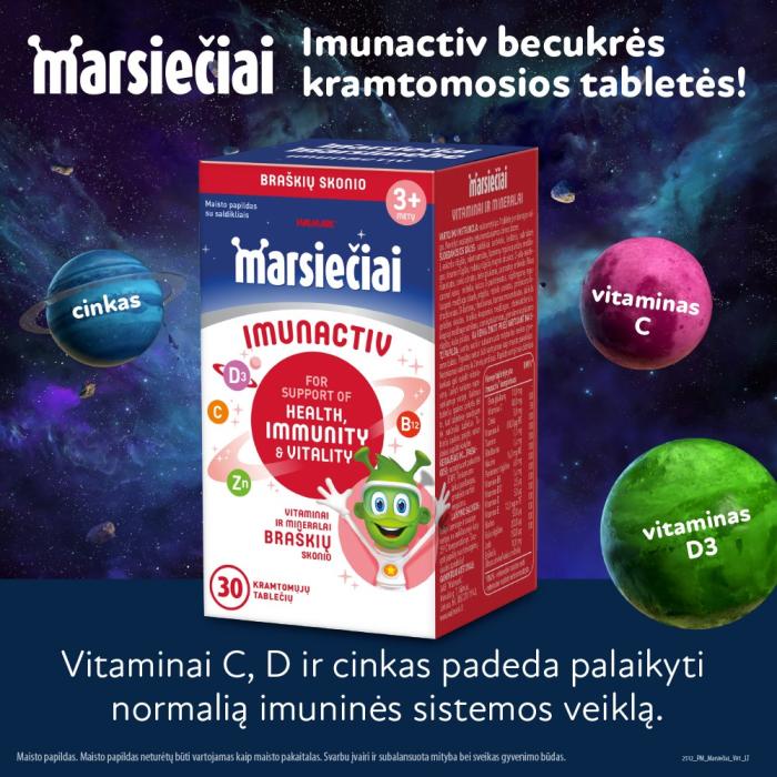 Marsiečiai Imunactiv braškių skonio kramtomosios tabletės N30