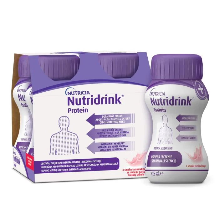 NUTRIDRINK Protein braškių skonio, 4x125ML