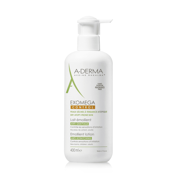 A-DERMA lengvos tekstūros losjonas-emolientas sausai, atopinei odai EXOMEGA CONTROL 400 ml