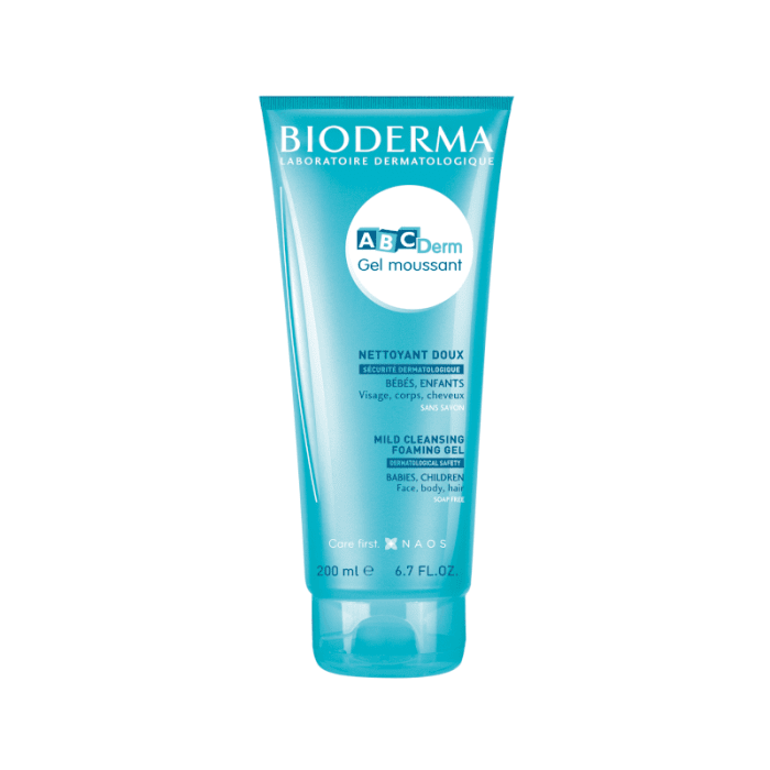BIODERMA gelinis prausiklis kūdikių ir vaikų kūnui ir plaukams ABCDERM GEL MOUSSANT, 200 ml