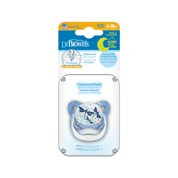 DR. BROWN'S PreVent Butterfly naktį šviečiantis čiulptukas mėlynas 6-18 mėn., N1