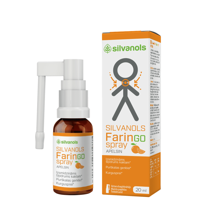 FARINGOSPRAY apelsinų skonio purškalas gerklei su šaltalankiais ir medetkomis 20 ml