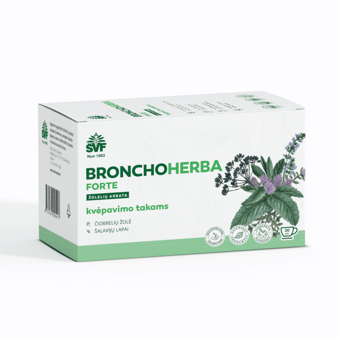 ŠVENČIONIŲ VAISTAŽOLĖS kvėpavimo takams BRONCHOHERBA FORTE, žolelių arbata 1,5 g x 20 vnt.