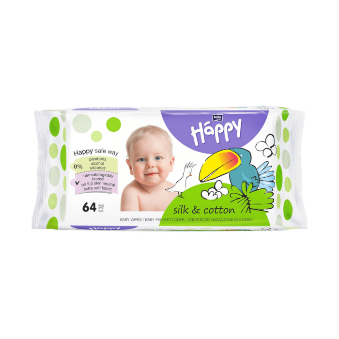 HAPPY SILK AND COTTON drėgnos servetėlės vaikams N64