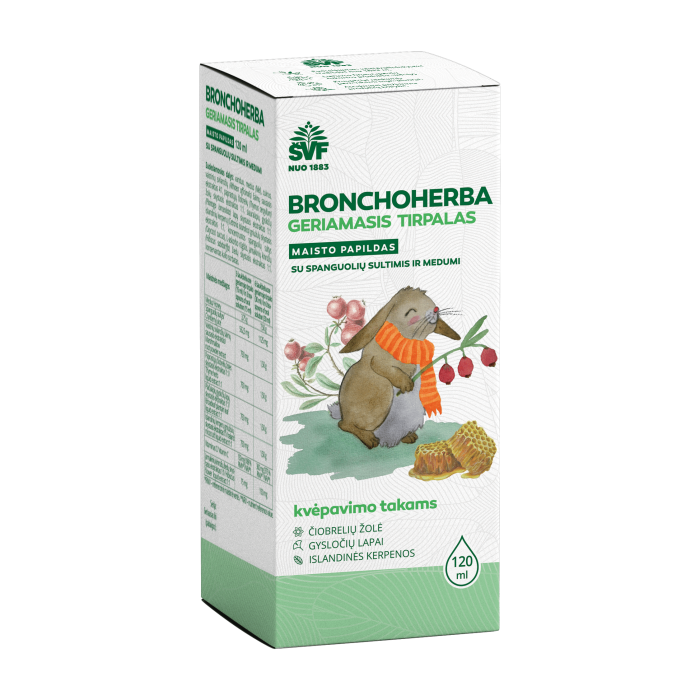 ŠVENČIONIŲ VAISTAŽOLĖS kvėpavimo takams BRONCHOHERBA, geriamasis tirpalas, 120 ml