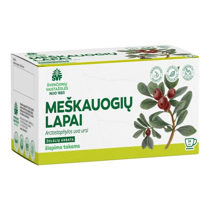ŠVENČIONIŲ VAISTAŽOLĖS MEŠKAUOGIŲ LAPAI, žolelių arbata, 1,5g x 24 vnt.