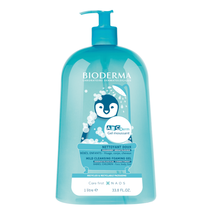 BIODERMA gelinis prausiklis kūdikių ir vaikų kūnui ir plaukams ABCDERM GEL MOUSSANT, 1 L