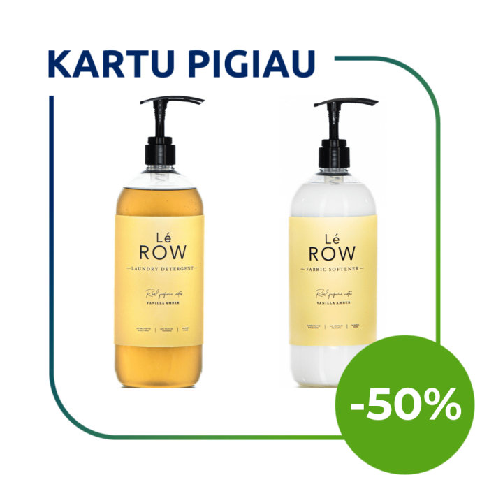 LE ROW VANILLA AMBER skysto skalbiklio ir minkštiklio su dozatoriumi rinkinys