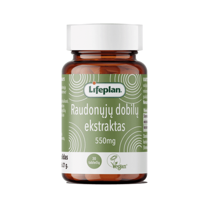 LIFEPLAN Raudonųjų dobilų ekstraktas 550 mg, kapsulės, N30
