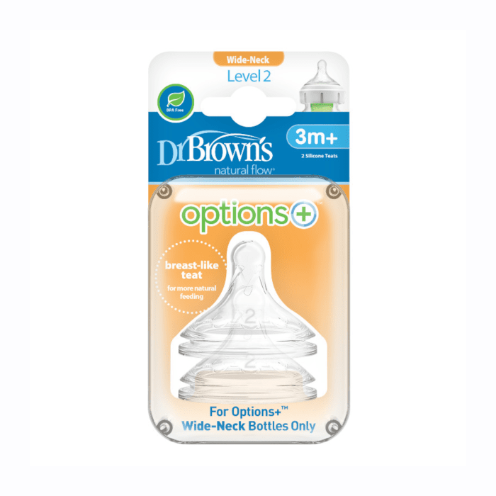 DR.BROWN'S II lygio žindukai OPTIONS+, silikoniniai, 3-6 mėn., plačiu kakleliu N2