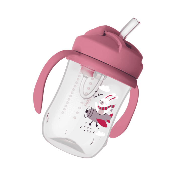 DR. BROWN'S gertuvė su šiaudeliu ir svareliu, 270 ml, rožinė N1