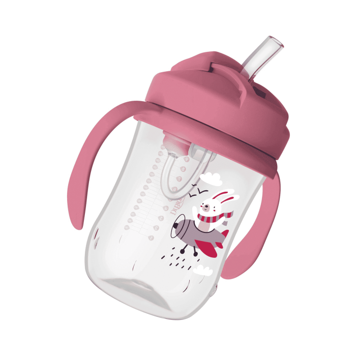 DR. BROWN'S gertuvė su šiaudeliu ir svareliu, 270 ml, rožinė N1