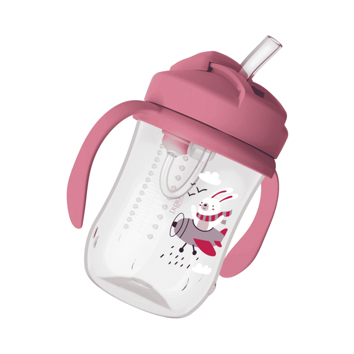 DR. BROWN'S gertuvė su šiaudeliu ir svareliu, 270 ml, rožinė N1