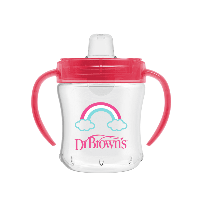 DR. BROWN'S mokomoji gertuvė su rankenėlėmis, rožinė 180 ml, N1