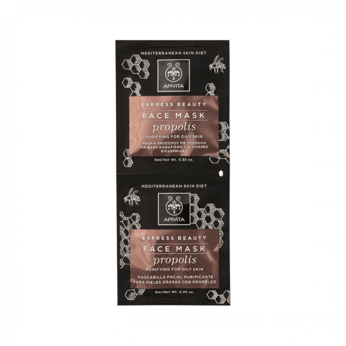 APIVITA kaukė veido, riebiai odai, su propoliu EXPRESS BEAUTY 2 x 8 ml