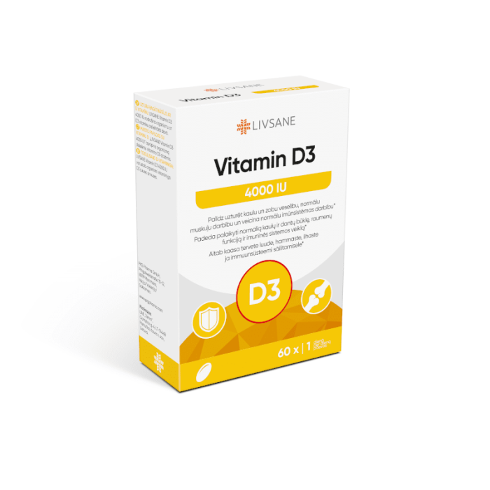 LIVSANE vitamino D3 4000 kapsulės, N60