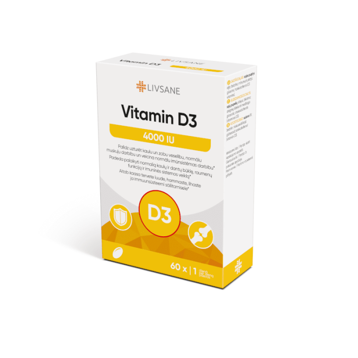 LIVSANE vitamino D3 4000 kapsulės, N60