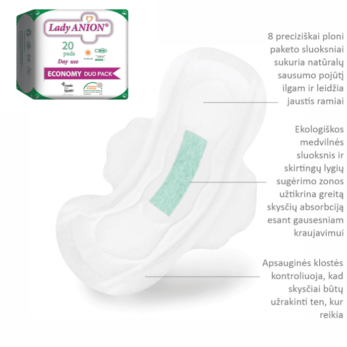 Lady Anion dieniniai ekologiški paketai su anijonų juostele N20