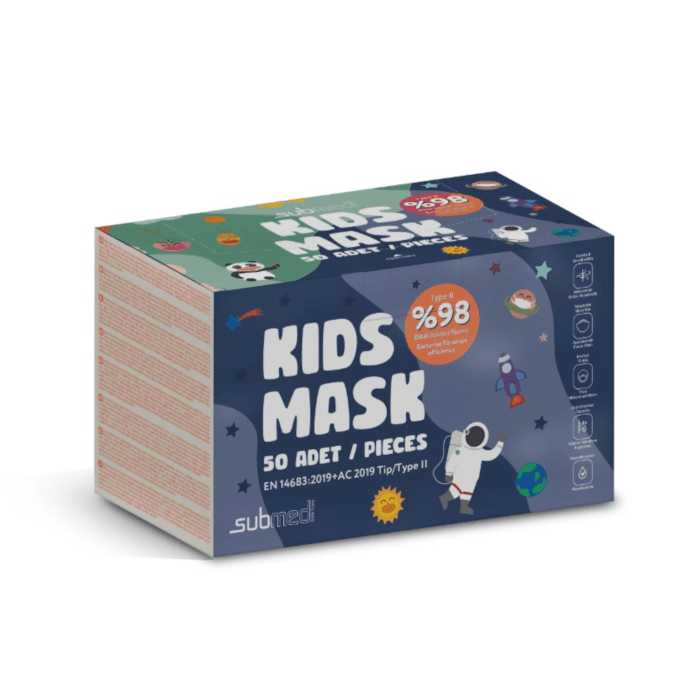 Vienkartinė medicininė veido kaukė vaikams, mėlynos spalvos, 50 vnt.