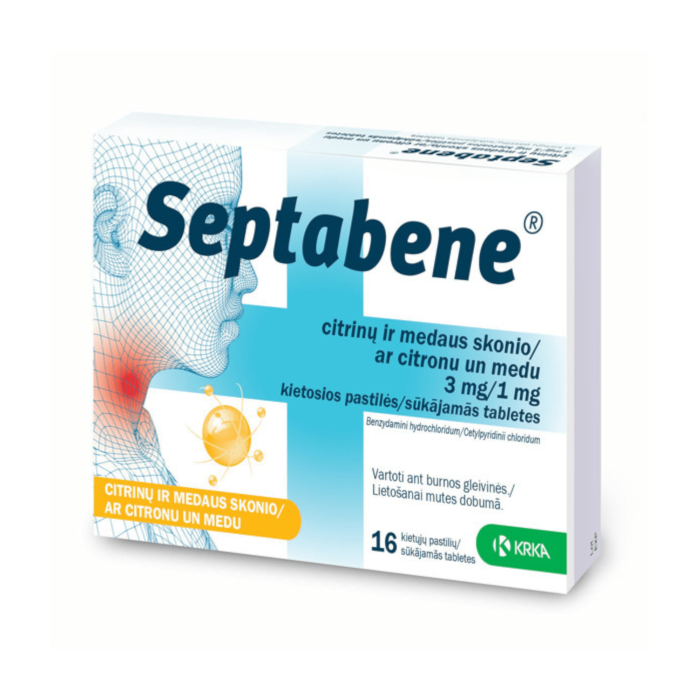 SEPTABENE citrinų ir medaus skonio 3 mg/1 mg kietosios pastilės N16