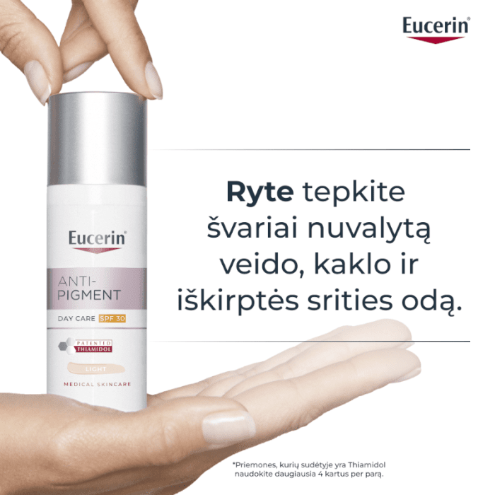 EUCERIN Anti-Pigment dieninis kremas SPF 30 (šviesaus atspalvio) į pigmentaciją linkusiai odai, 50 ml