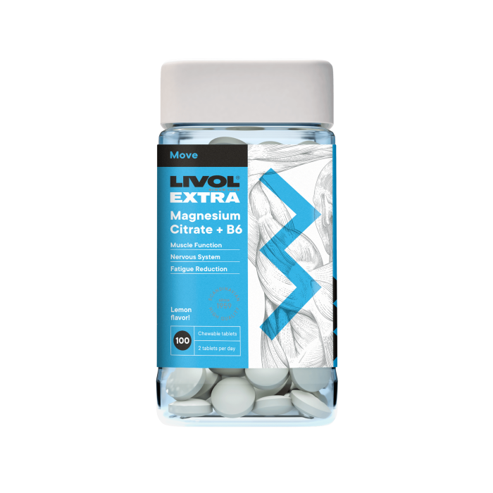 LIVOL EXTRA Magnio citratas + B6 kramtomosios tabletės, N100