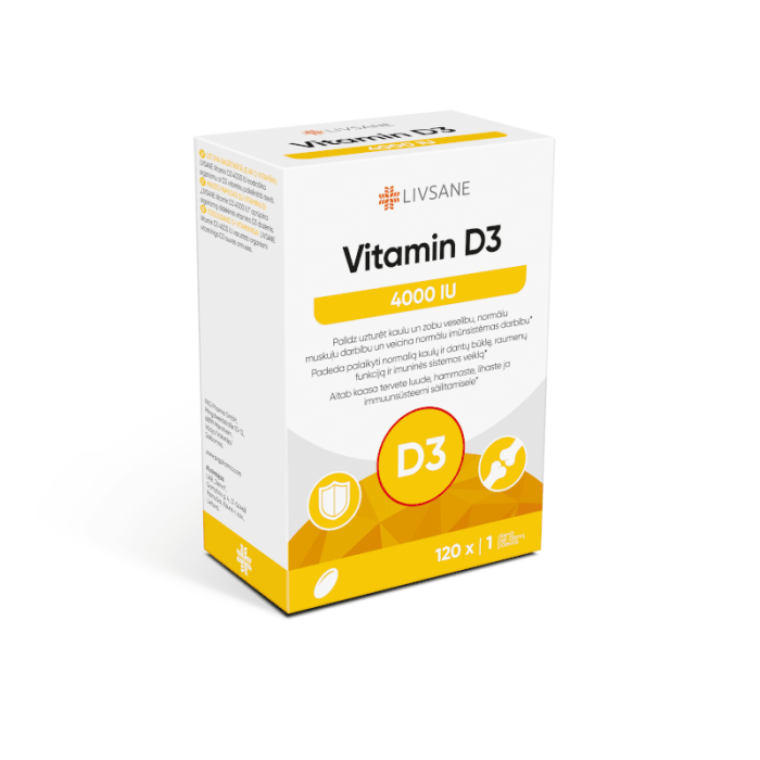 LIVSANE vitamino D3 4000 kapsulės N120