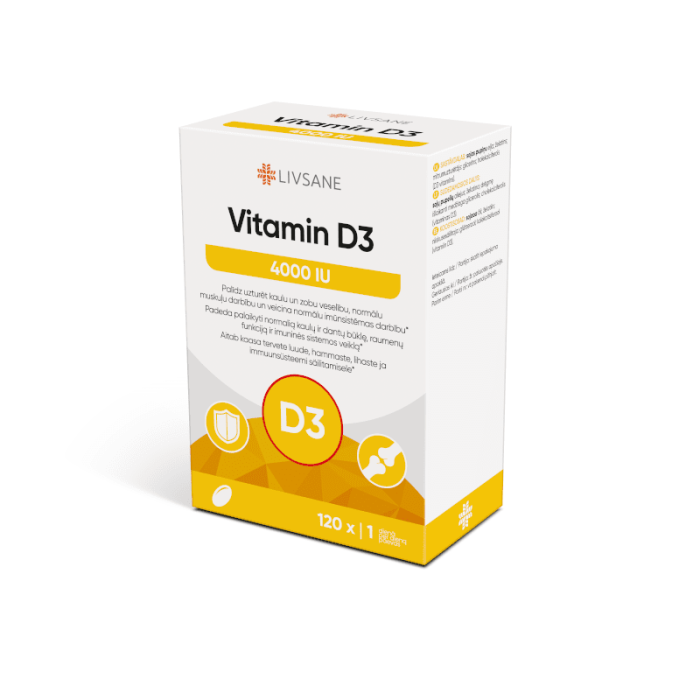 LIVSANE vitamino D3 4000 kapsulės N120