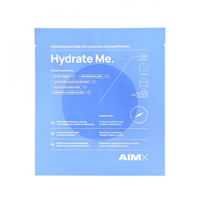 AIMX greito poveikio giliai drėkinanti veido kaukė su peptidais HYDRATE ME 25 ml