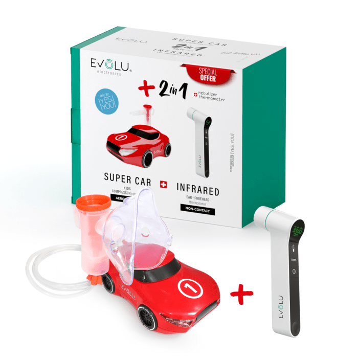 EVOLU komplektas Super Car inhaliatorius + NON CONTACT termometras