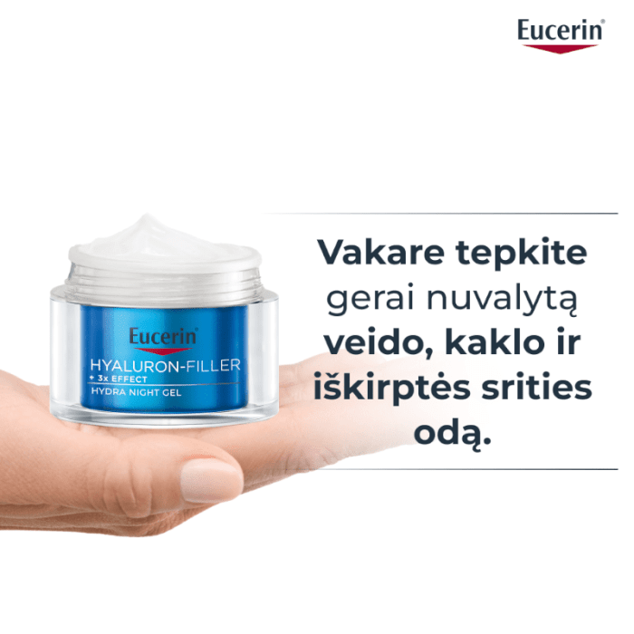 EUCERIN Hyaluron-Filler +3x Effect drėkinamasis naktinis gelis su hialurono rūgštimi ir provitaminu B5, 50 ml